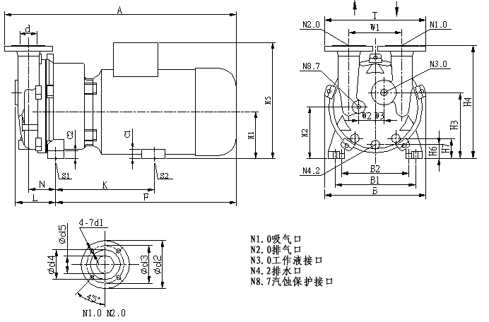 2BV型水環(huán)式真空泵的安裝尺寸