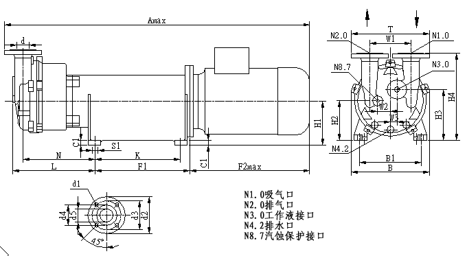 2BV型水環(huán)式真空泵的安裝尺寸