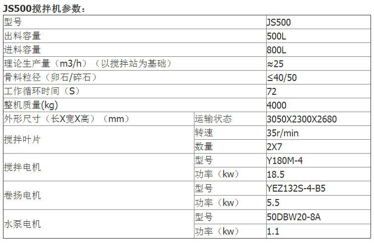 JS500攪拌機參數(shù)