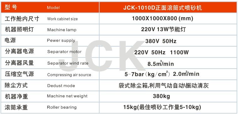 JCK-1010D正面滾筒式手動(dòng)噴砂機(jī)