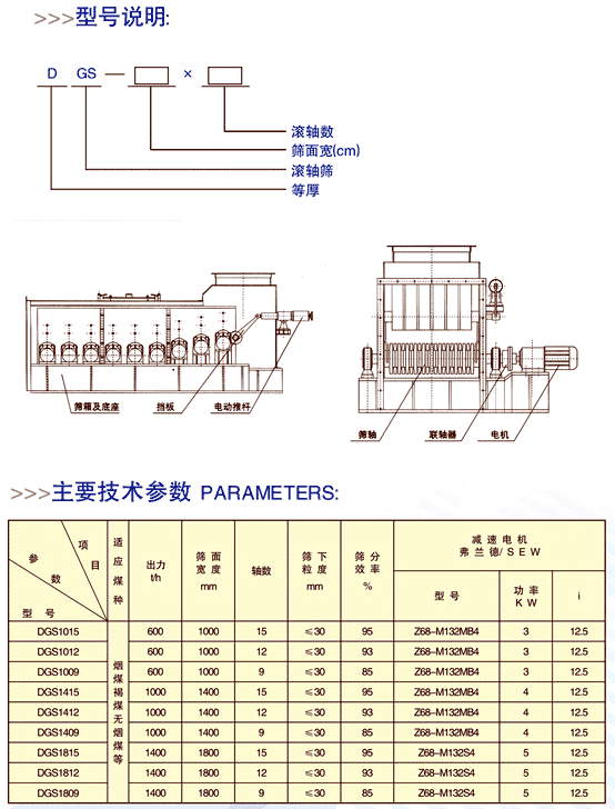 等厚滾軸篩技術(shù)參數(shù)